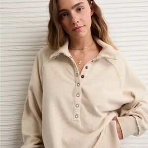 American Eagle Outfitters Beige Button-Up Sweatshirt